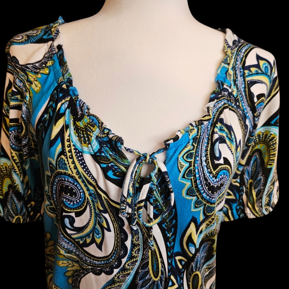 Vintage Y2K Apt. 9 Blue Paisley Smocked Boho Blouse Top S - Picture 3 of 9